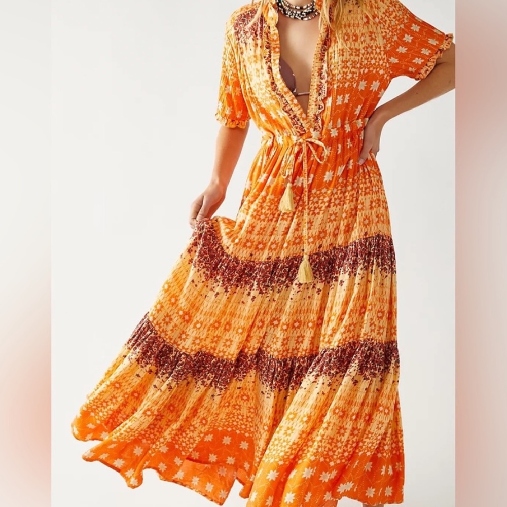Rare Feelings Maxi Dress in Lava Combo